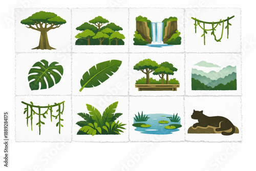 Guatemalan rainforest icon set in vector style