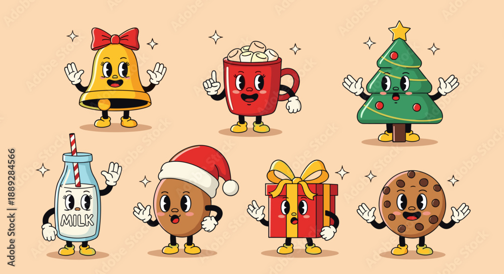 Fototapeta premium Retro Christmas Cartoon Characters Illustration