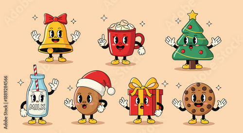 Retro Christmas Cartoon Characters Illustration