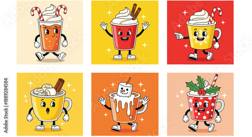 Retro Christmas Drink Character Set