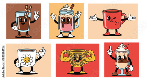 Coffee and Drinks Retro Cartoon Character Collection