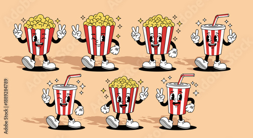 Retro Cartoon Movie Treats: Popcorn and Soda Characters