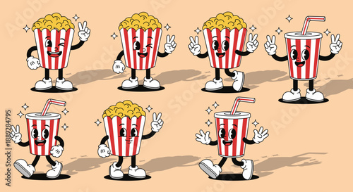 Retro Cinema Treats: Cartoon Popcorn and Soda Characters