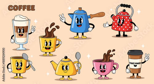 Retro Coffee Cartoon Characters
