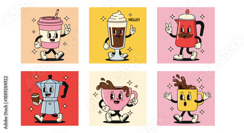 Retro Coffee Cartoon Character Collection