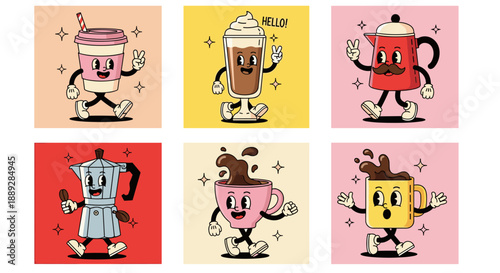 Retro Coffee Cartoon Characters