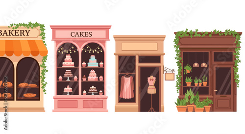 Charming Shopfronts: Bakery, Cakes, Boutique, and Plants
