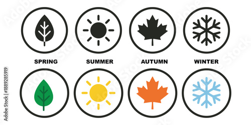 Foto Four Seasons Icons Set in Minimalist Vector Style.