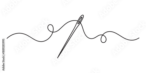 Sewing Needle and Thread Minimalist Line Art Vector Design.