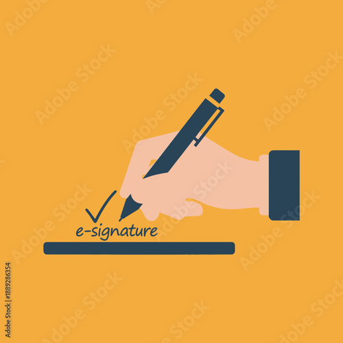 Hand holding a pen signing an e-signature on a digital device