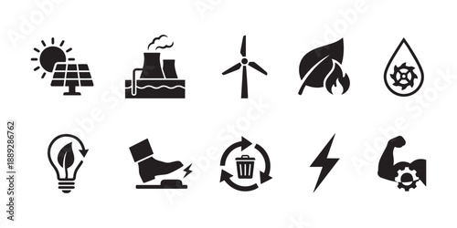 Renewable and Alternative Energy Icon Set.
