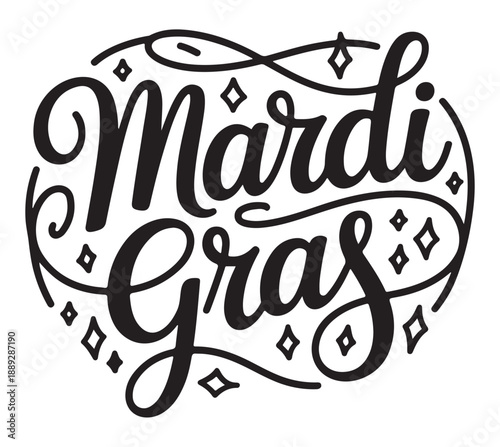 Mardi Gras Celebration Text with Ornate Design