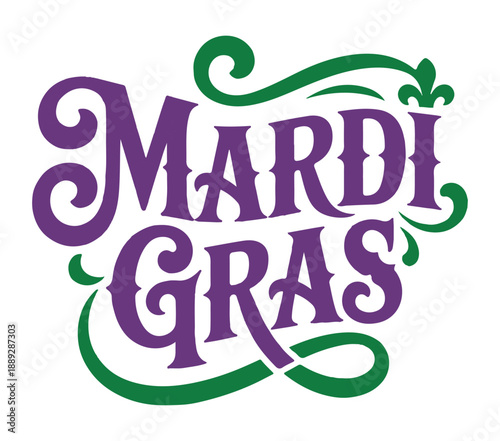 Mardi Gras Purple and Green Lettering with Floral Accents
