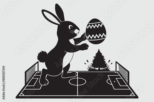 Easter Bunny Playing Soccer Silhouette Rabbit with Decorated Egg Ball Illustration