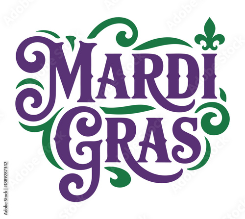 Mardi Gras Purple and Green Logo with Fleur de Lis