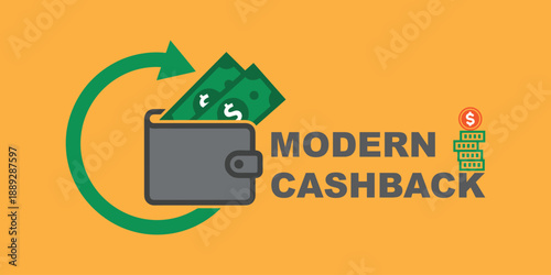 Cashback Wallet Return Arrow Vector Icon.
