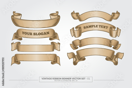 Vintage Ribbons banners set Hand Drawn. Vector illustration.