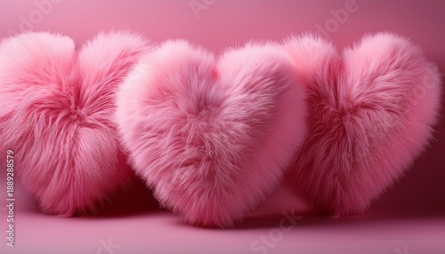 Three Fuzzy Pink Hearts On A Pink Background
