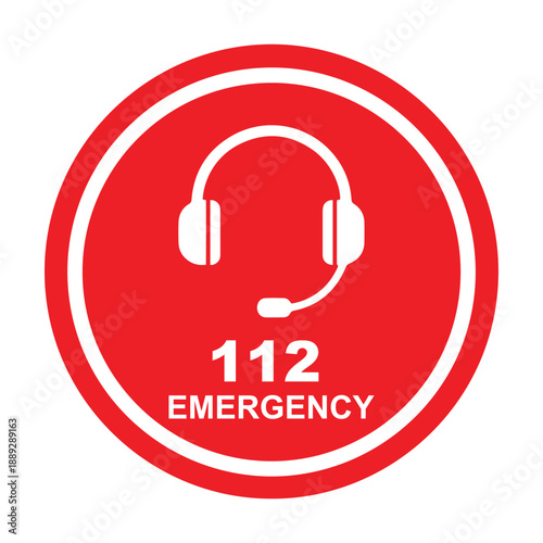 112 Emergency Headset Icon Safety and Help Call Symbol.