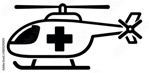 Line art illustration of an air ambulance depicting emergency medical transport for healthcare