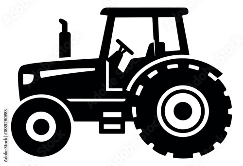 Simple graphic illustration of a tractor depicting agricultural machinery for farming and rural concepts