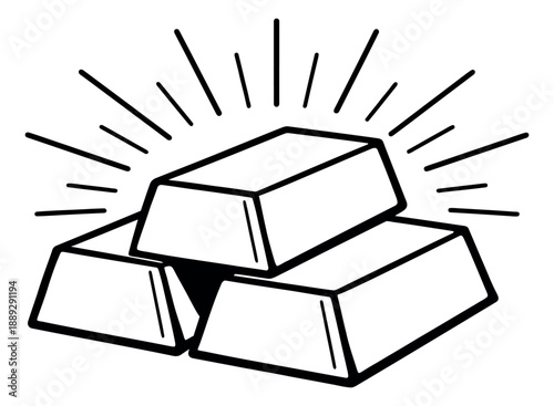 Hand drawn line art illustration of gold bars depicting wealth and success for financial concepts