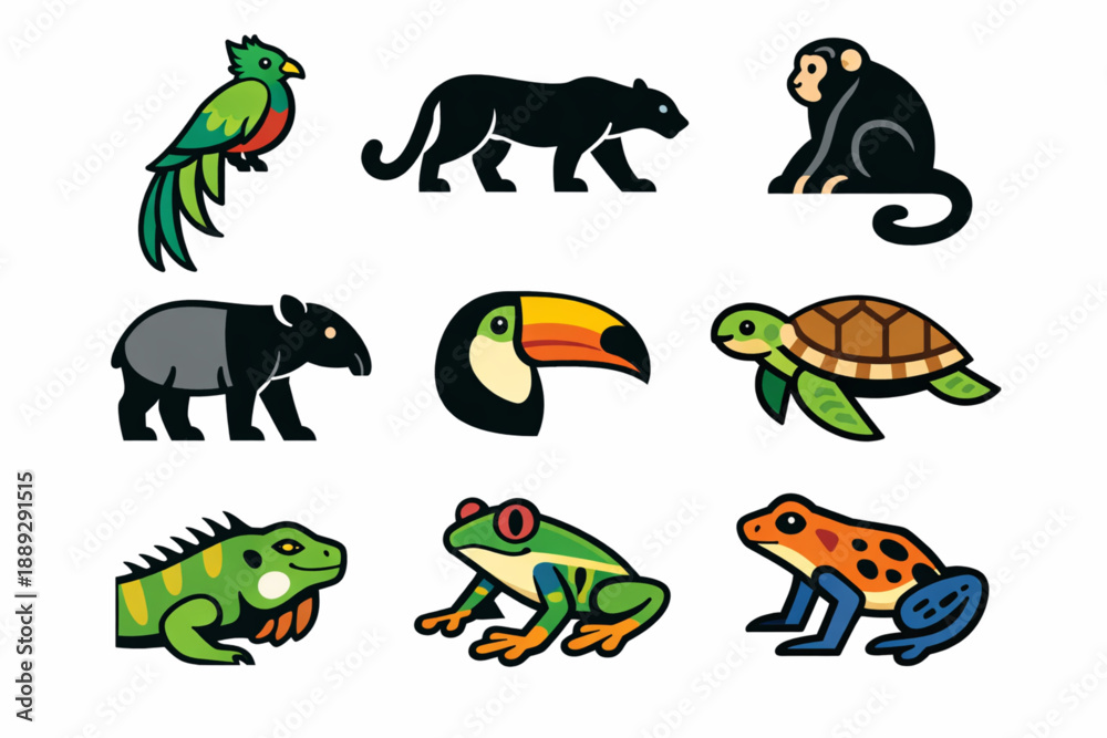 Obraz premium Guatemalan wildlife icon set in vector style