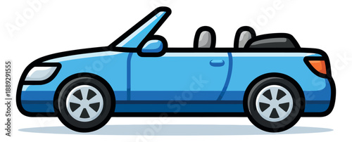 Cartoon line art illustration of a blue convertible car depicting a fun and stylish vehicle for summer holidays