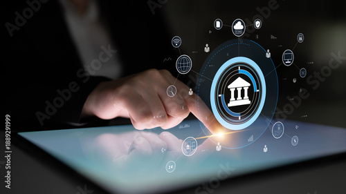 Cuadro en lienzo A global FinTech and digital banking network technology concept