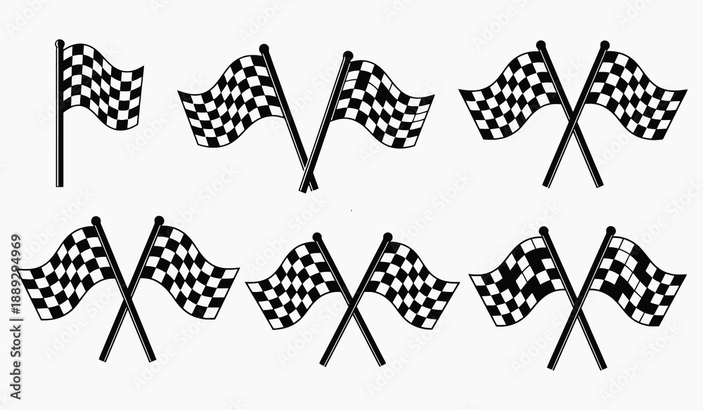 Fototapeta premium A collection of black and white checkered racing flags arranged in various positions