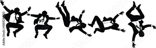 Set of Businessman Silhouette Characters Falling and Jumping in Suits for Financial Crisis Failure Bankruptcy Stock Market Crash and Business Risk Management Concept Illustration
