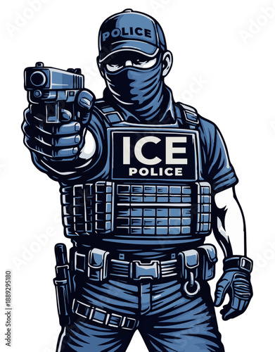 FrontView Ice Agent with a gun