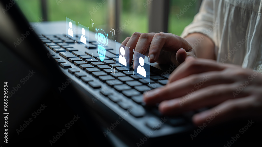 Fototapeta premium AI is selected to replace human employees, illustrating automation and workforce transformation driven by artificial intelligence in digital operations Latch