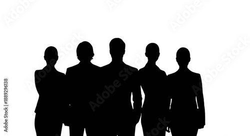 Silhouette of five people standing together isolated on transparent background