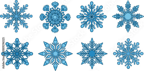 Blue snowflakes on white background winter frosty