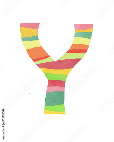 The letter Y is striped. Watercolor illustration, poster.