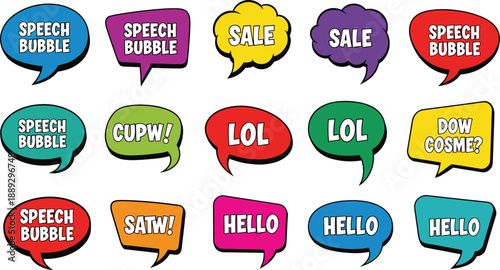 Colorful comic speech bubbles with various texts comic bubbles text bubbles conversation bubbles