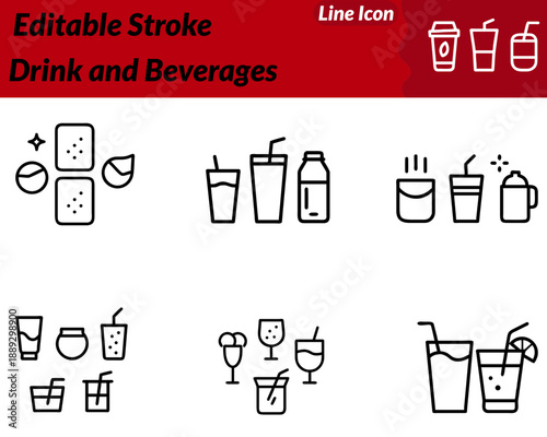 A clean friendly vector character icon symbolizing drinks and beverages. It features a cheerful cup glass bottle character with rounded simple facial details. Elements like a straw ice cubes bubbles.