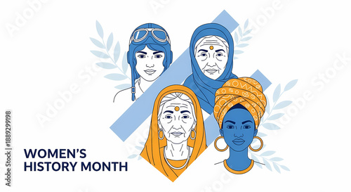 Four diverse women representing different generations and professions are illustrated together for Women's History Month recognition.