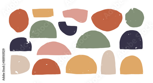 Abstract arrangement of colorful rounded shapes in a playful geometric composition.