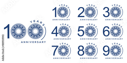 Collection of anniversary 10 to 100 logo design template. Celebration days creative special symbol vector icon	