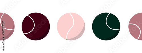 Seamless border with Tennis balls different colors with white stripe around middle. Flat-style sports equipment design