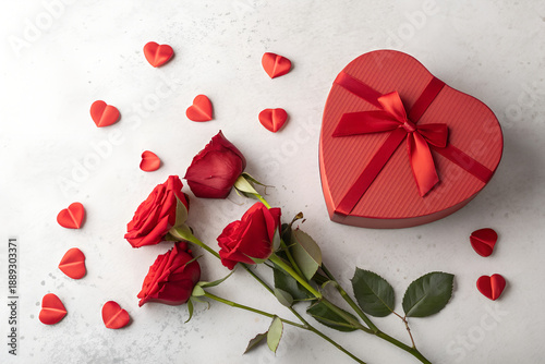 A minimalist valentine day concept red roses and gift box, illustration art 