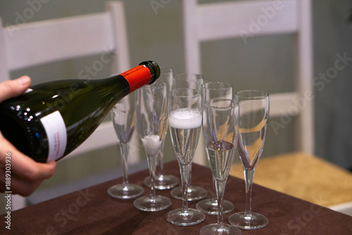 Luxury Champagne Prosecco Pour at Elegant Wedding Celebration