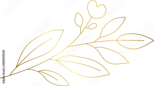 Golden Branch with Leaves and Flower