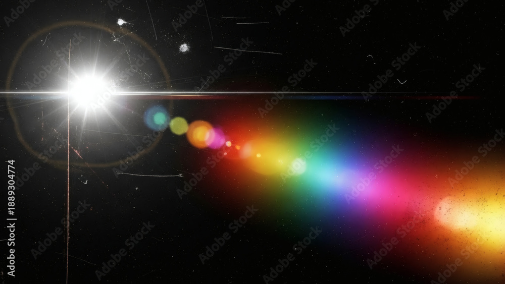 Fototapeta premium Vibrant Rainbow Spectrum Emerging from Bright White Light on Black Background