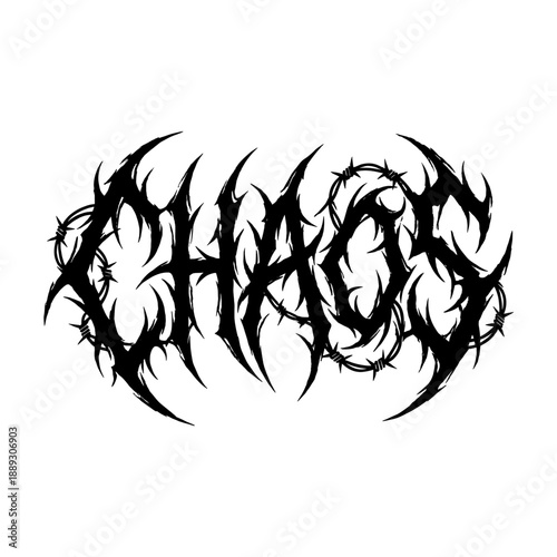 Chaotic Typography: A striking typographic artwork spells out Chaos, its letters entwined with thorny, intricate details, creating a bold visual statement.