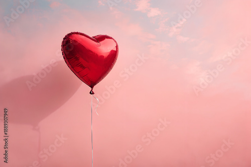 A single red heart balloon floating against past wall symbol for love and valentine day , illustration art 