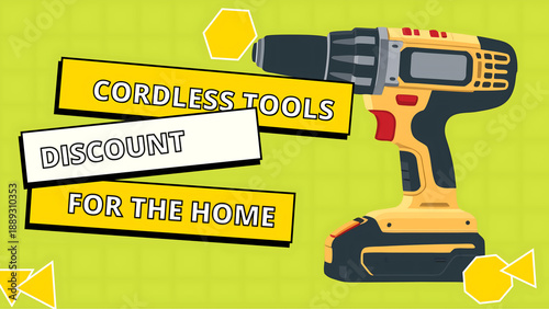 drill, first screen for the website, cordless tools, background for the presentation