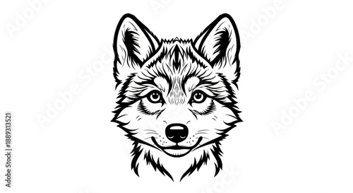Stylized wolf head illustration against white background for design